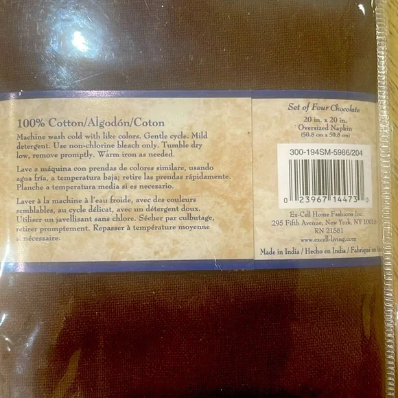 Vintage | Kemp & Beatley | Set of 4 Chocolate Oversized Cotton Napkins - Picture 3 of 4